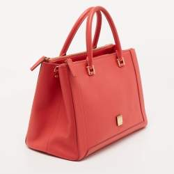Pre Owned MCM Coral Orange Leather Large Nuovo Tote