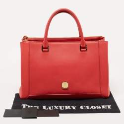 Pre Owned MCM Coral Orange Leather Large Nuovo Tote