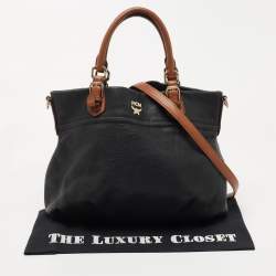 MCM Black/Brown Visetos Embossed Soft Leather Zip Shoulder Bag