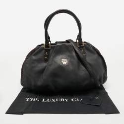 Pre Owned MCM Black Leather Whipstitch Shoulder Bag