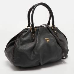 Pre Owned MCM Black Leather Whipstitch Shoulder Bag
