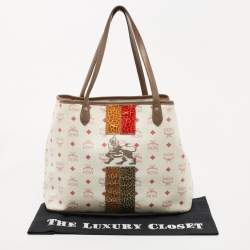 MCM Multicolor Visetos Coated Canvas and Leather Striped Munich Lion Tote