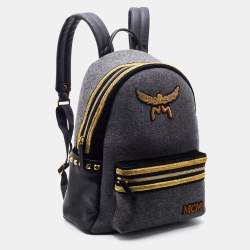 Pre Owned MCM Grey/Black Felt Fabric and Leather Large Stark Loden Backpack