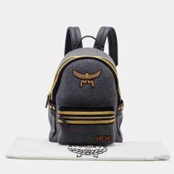 Pre Owned MCM Grey/Black Felt Fabric and Leather Large Stark Loden Backpack