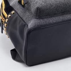 Pre Owned MCM Grey/Black Felt Fabric and Leather Large Stark Loden Backpack