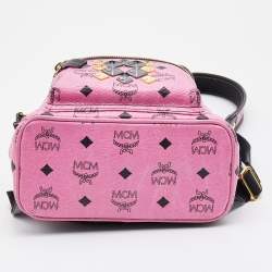 MCM Pink/Black Visetos Coated Canvas and Leather Mini Stark Side Studs Backpack