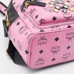 MCM Pink/Black Visetos Coated Canvas and Leather Mini Stark Side Studs Backpack