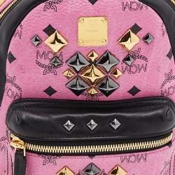 MCM Pink/Black Visetos Coated Canvas and Leather Mini Stark Side Studs Backpack