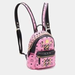 MCM Pink/Black Visetos Coated Canvas and Leather Mini Stark Side Studs Backpack