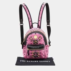 MCM Pink/Black Visetos Coated Canvas and Leather Mini Stark Side Studs Backpack