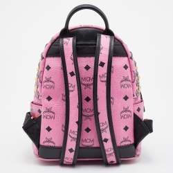 MCM Pink/Black Visetos Coated Canvas and Leather Mini Stark Side Studs Backpack