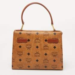 MCM Cognac Visetoes Coated Canvas Heritage Top Handle Bag