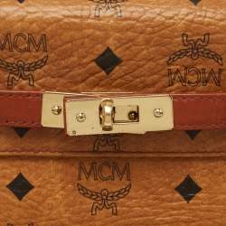 MCM Cognac Visetoes Coated Canvas Heritage Top Handle Bag