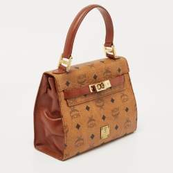 MCM Cognac Visetoes Coated Canvas Heritage Top Handle Bag