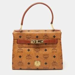 MCM Cognac Visetoes Coated Canvas Heritage Top Handle Bag