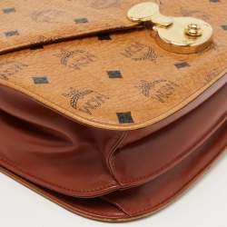 MCM Cognac Visetos Coated Canvas Shoulder Bag