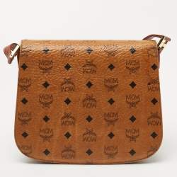 MCM Cognac Visetos Coated Canvas Shoulder Bag