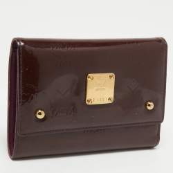 MCM Burgundy Visetos Embossed Patent Leather Tri Fold Compact Wallet