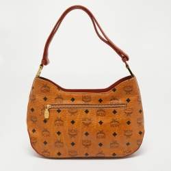 MCM Cognac Visetos Coated Canvas Shoulder Bag
