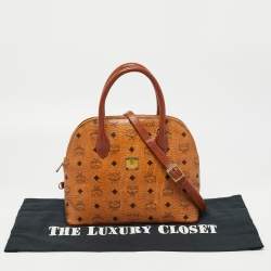 MCM Cognac Visetos Coated Canvas Heritage Bowler Bag