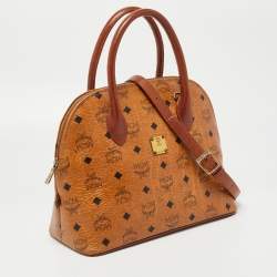 MCM Cognac Visetos Coated Canvas Heritage Bowler Bag