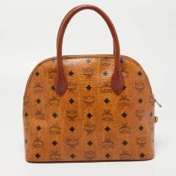 MCM Cognac Visetos Coated Canvas Heritage Bowler Bag