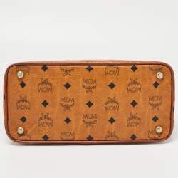 MCM Cognac Visetos Coated Canvas Heritage Bowler Bag