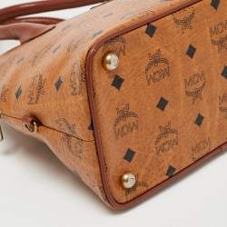 MCM Cognac Visetos Coated Canvas Heritage Bowler Bag