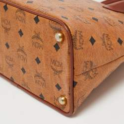 MCM Cognac Visetos Coated Canvas Heritage Bowler Bag