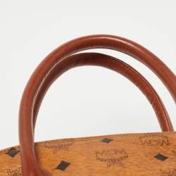 MCM Cognac Visetos Coated Canvas Heritage Bowler Bag