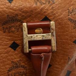 MCM Cognac Visetos Coated Canvas Boston Bag