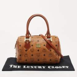 MCM Cognac Visetos Coated Canvas Boston Bag