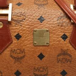 MCM Cognac Visetos Coated Canvas Boston Bag