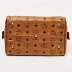 MCM Cognac Visetos Coated Canvas Boston Bag