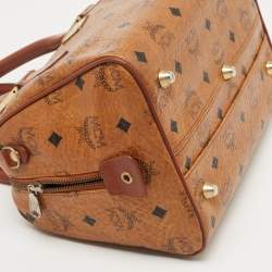 MCM Cognac Visetos Coated Canvas Boston Bag