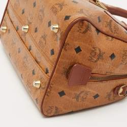 MCM Cognac Visetos Coated Canvas Boston Bag