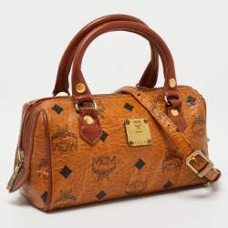 MCM Cognac Visetos Coated Canvas Mini Boston Crossbody  Bag