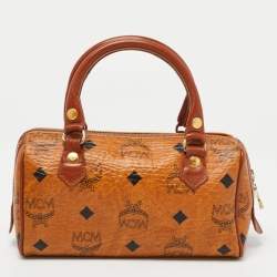 MCM Cognac Visetos Coated Canvas Mini Boston Crossbody  Bag