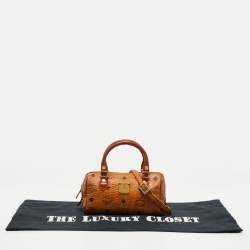 MCM Cognac Visetos Coated Canvas Mini Boston Crossbody  Bag