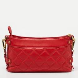 MCM Red Quilted Leather Chain Shoulder Bag