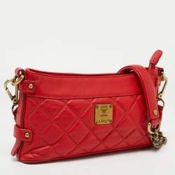 MCM Red Quilted Leather Chain Shoulder Bag