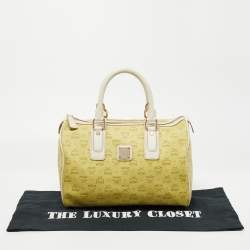 MCM Lime/White Visetos Coated Canvas and Leather Boston Bag