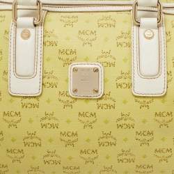 MCM Lime/White Visetos Coated Canvas and Leather Boston Bag