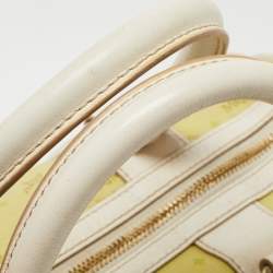 MCM Lime/White Visetos Coated Canvas and Leather Boston Bag