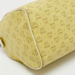 MCM Lime/White Visetos Coated Canvas and Leather Boston Bag