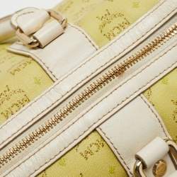 MCM Lime/White Visetos Coated Canvas and Leather Boston Bag