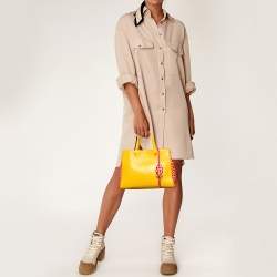 Pre Owned MCM Yellow/Pink Leather and Calf Hair Satchel