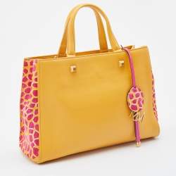 Pre Owned MCM Yellow/Pink Leather and Calf Hair Satchel