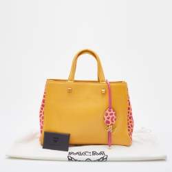 Pre Owned MCM Yellow/Pink Leather and Calf Hair Satchel