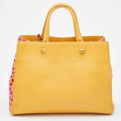 Pre Owned MCM Yellow/Pink Leather and Calf Hair Satchel